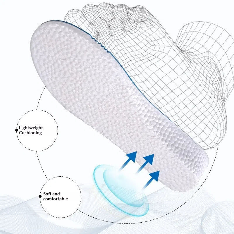 Pair of men's EVA height increasing insoles with full cushion surface and hard base in multiple lift heights