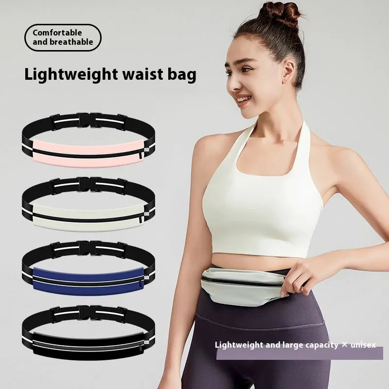 Lightweight waterproof running pouch in black with stretch fit and night reflective strip for outdoor sports