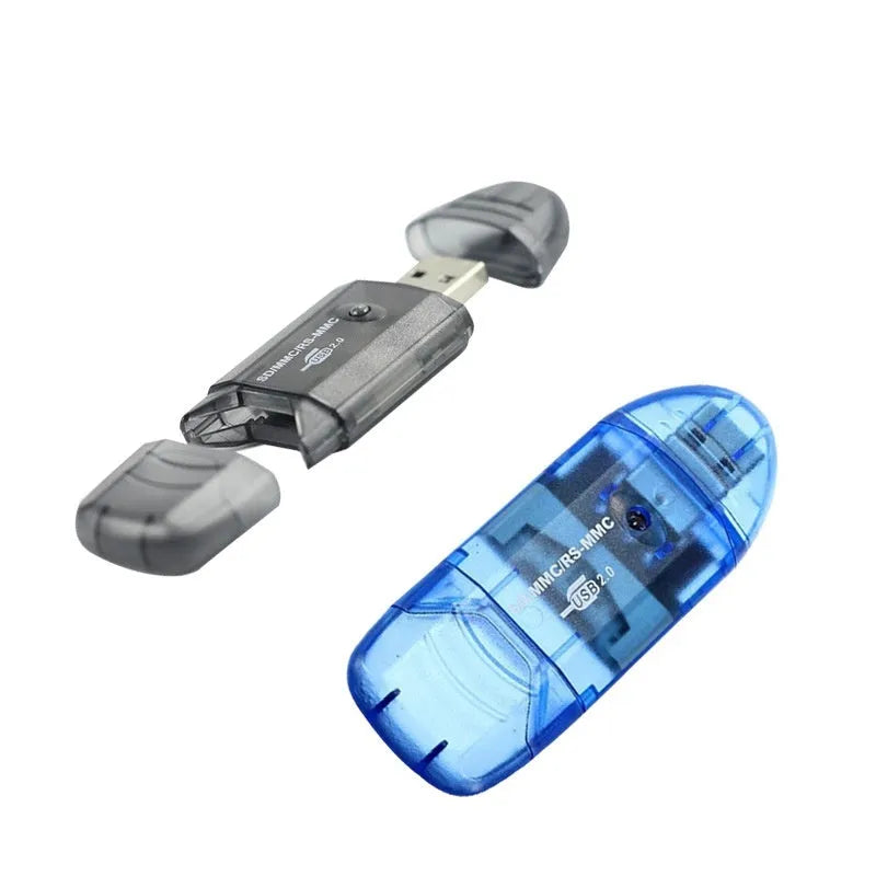 Transparent plastic USB card reader with LED light option on desk