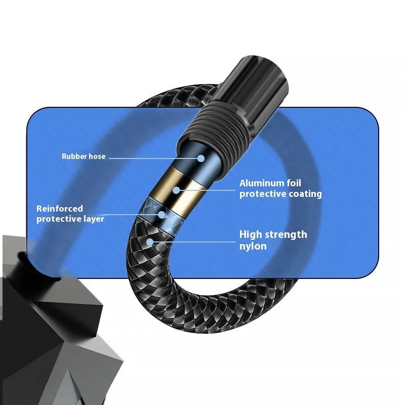 Black vehicle-mounted tyre inflator with digital display and LED light feature