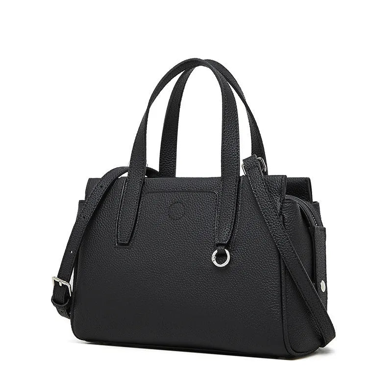 Genuine leather crossbody bag in horizontal square design with single shoulder strap