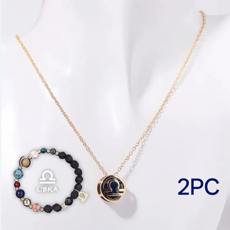 Natural stone beaded necklace and bracelet set on elastic cord.