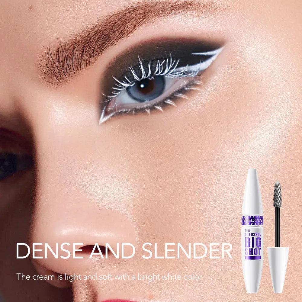 White mascara tube with waterproof sweat-proof quick-drying formula for shaping and curling lashes
