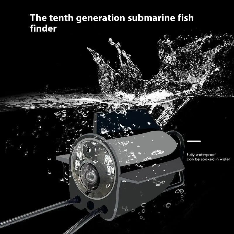 Fish finder underwater HD camera with 4.3-inch screen, temperature sensor, and long video cable.