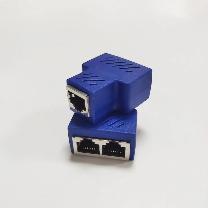 RJ45 network three-way tee splitter adapter in white, one to two Ethernet cable separator with injection moulded housing