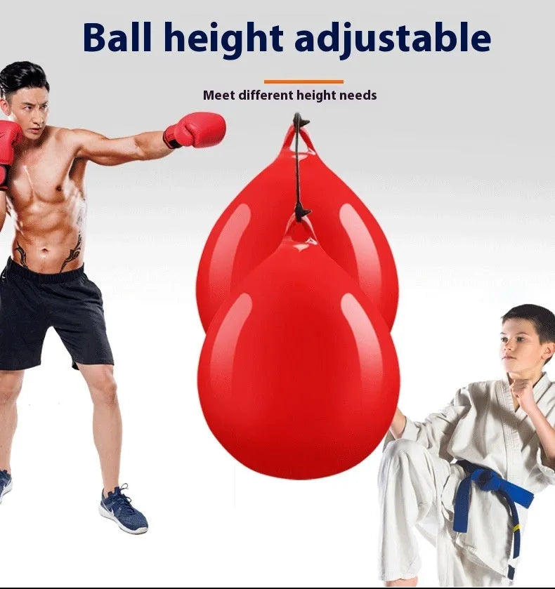 Red water-filled boxing reaction ball with hook rope for martial arts training