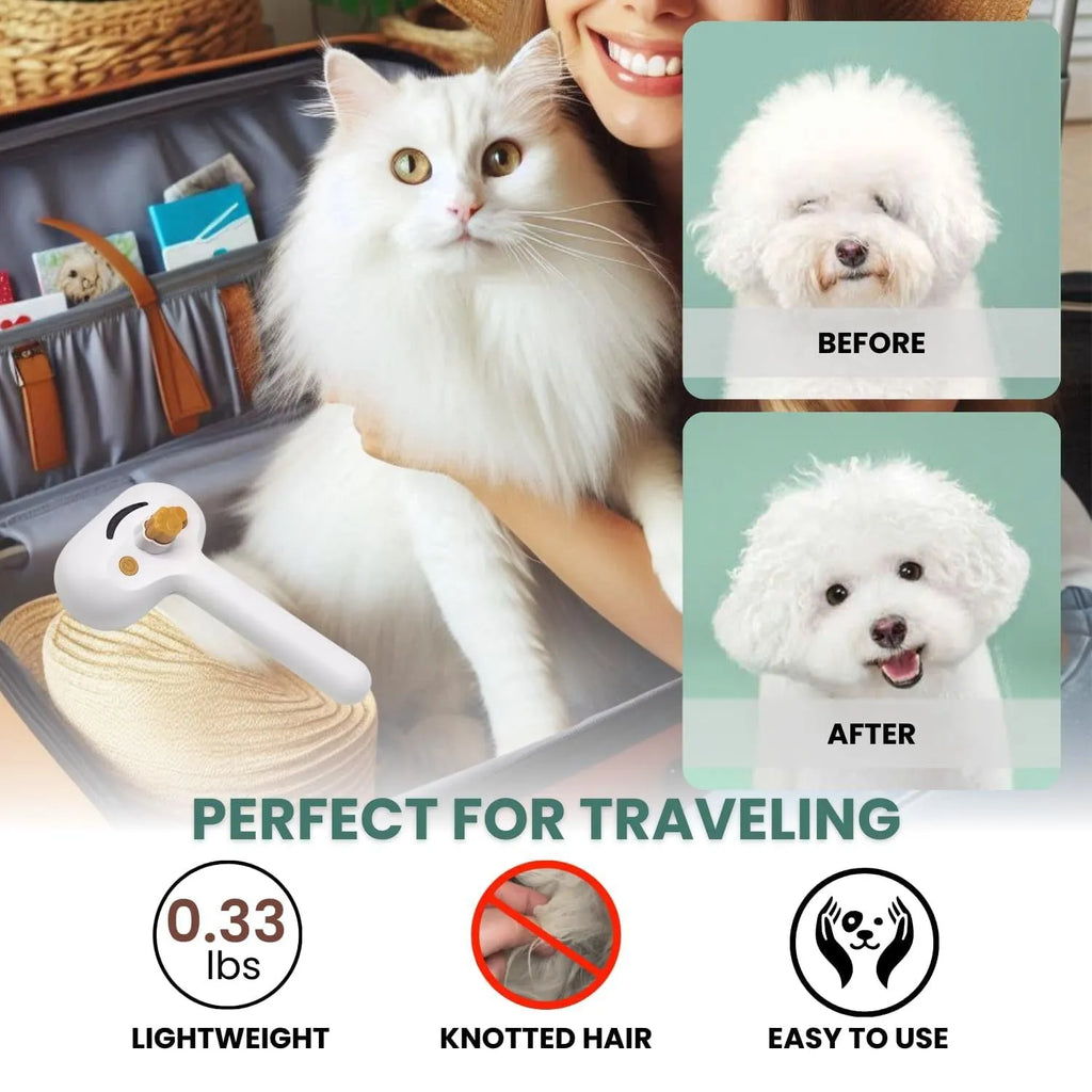 White pet grooming brush with water spray function for cats and dogs grooming