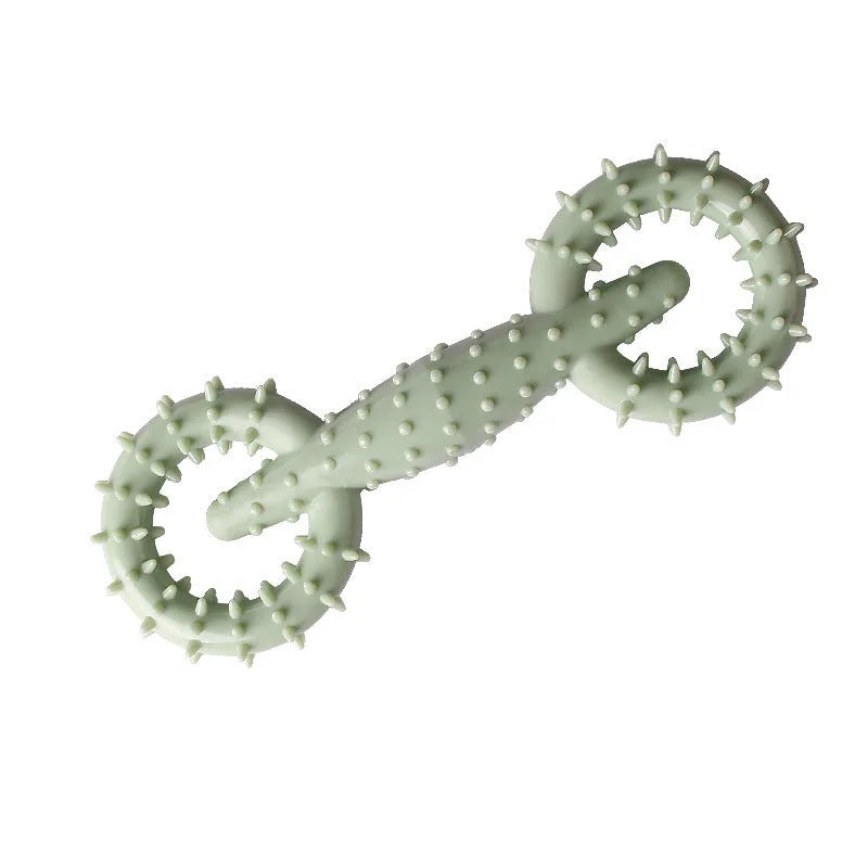 Blue TPR dog chew ring toy for puppy teething, shown next to a scale indicating 16cm length.