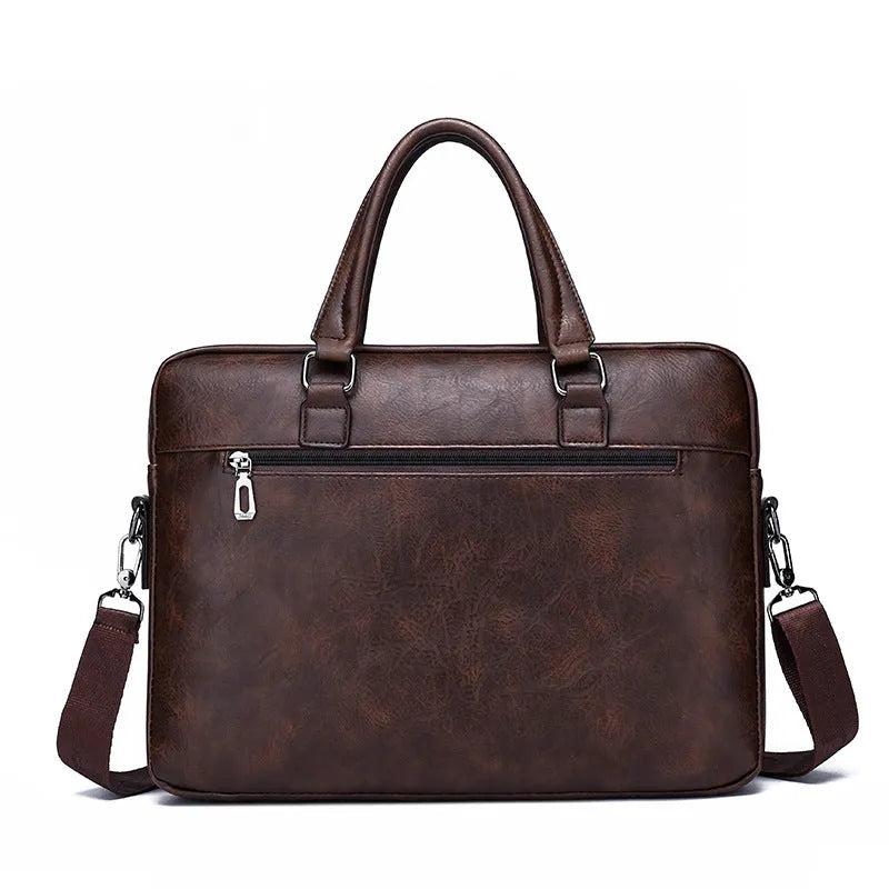 Large capacity synthetic leather shoulder computer bag in solid colour 8005 horizontal black variant