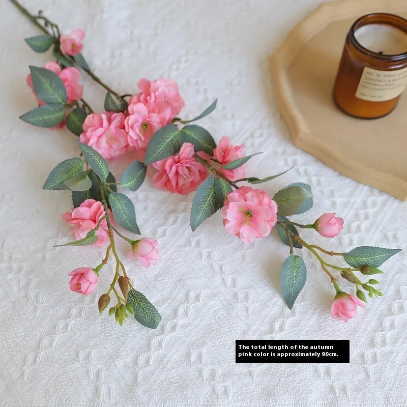 Single silk camellia artificial flower in Autumn Pink for Chinese retro home decoration