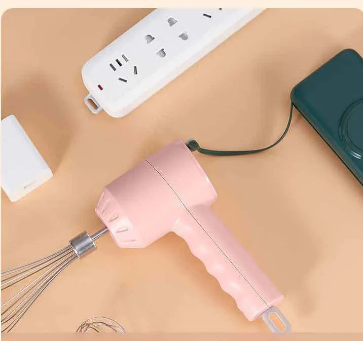 Portable mini wireless electric egg beater handheld USB rechargeable food mixer in green with two stainless steel stirrers