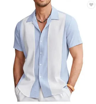 Men's striped slim fit polyester Hawaiian shirt in DXCS-327 colour, cardigan style, for seaside daily wear
