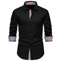 Men's loose fit plaid long-sleeved shirt in chemical fibre blend fabric available in white, black and wine red colours