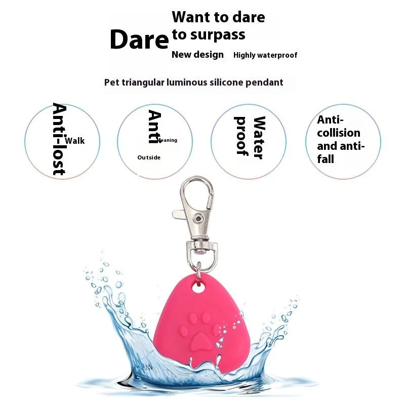 A silicone triangle-shaped pendant ornament for pets, shown in one of five colours: red, pink, blue, green, or yellow.