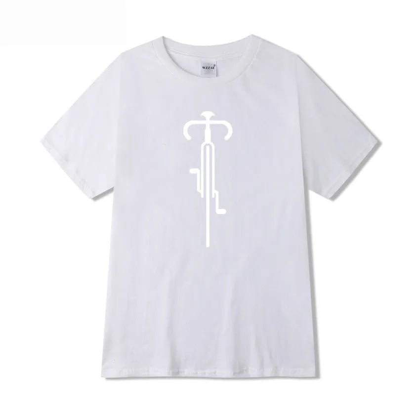 Cotton round neck printed short sleeve top for men in white – casual bottoming shirt