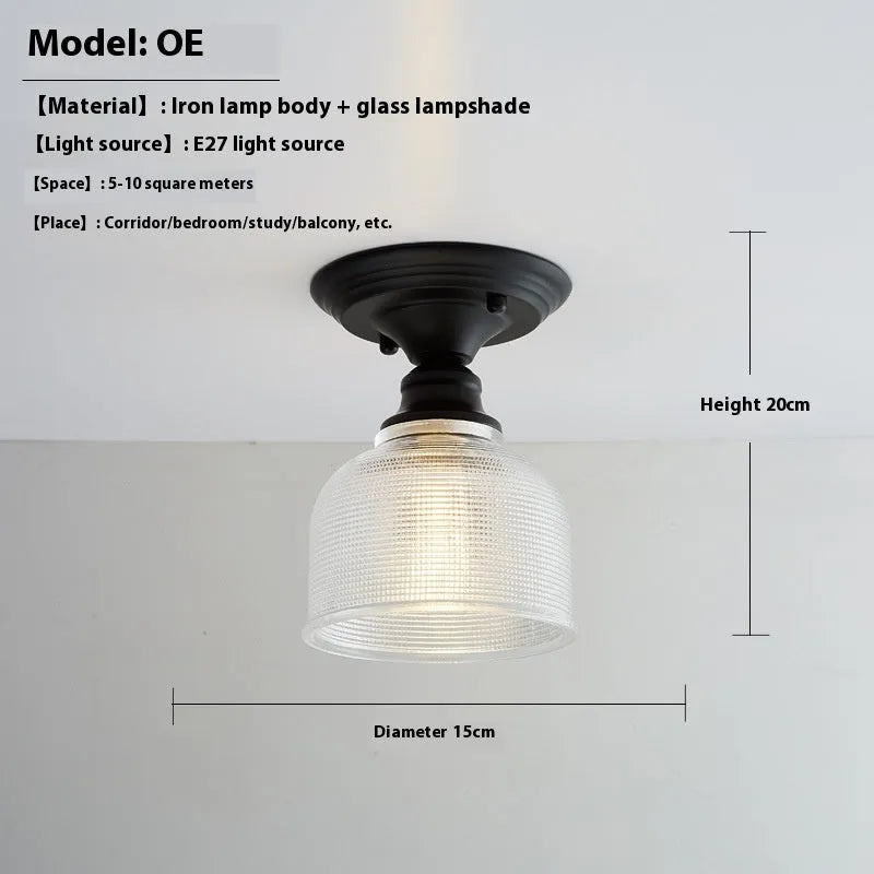American retro single-head lamp with glass cover for hallway and balcony lighting