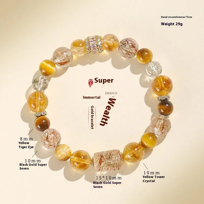 Natural crystal women's bracelet in black gold Super Seven or Duobao crystal types A through F
