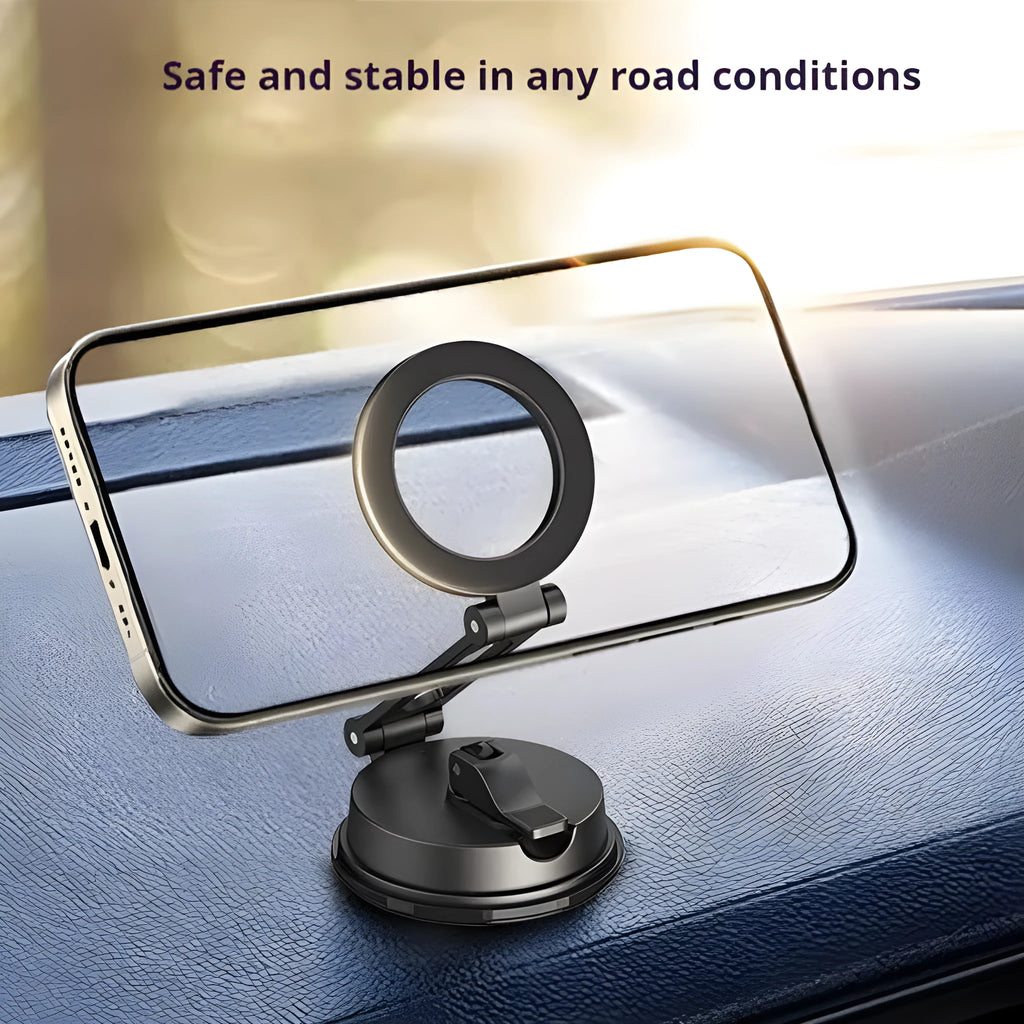 Black H154 car magnetic phone holder with suction cup mounted on a car windscreen