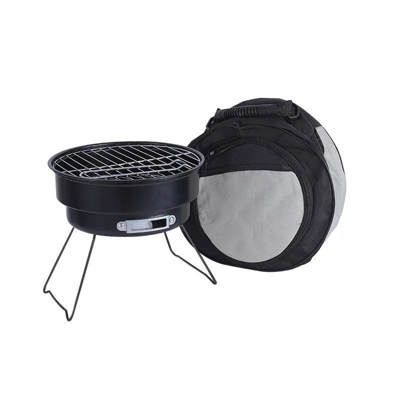 Small round folding outdoor ice stove with barbecue grill and mesh for 1-2 people.