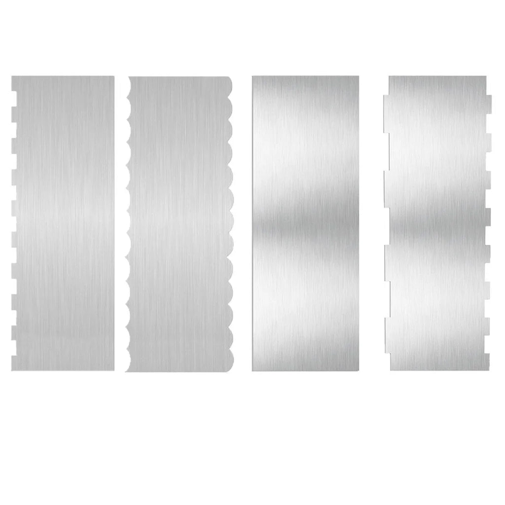 Stainless steel cream scraper cake decorating tool with six polygon pattern designs