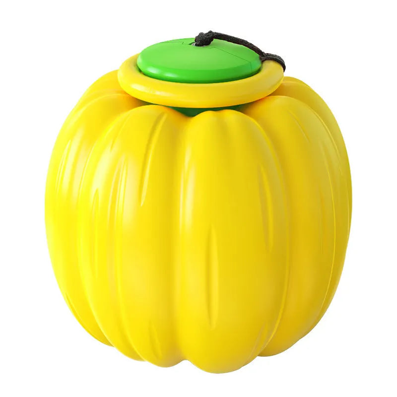 Halloween pumpkin dog chew ball with squeaker in green, orange and yellow colours for small dogs