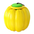 Halloween pumpkin dog chew ball with squeaker in green, orange and yellow colours for small dogs