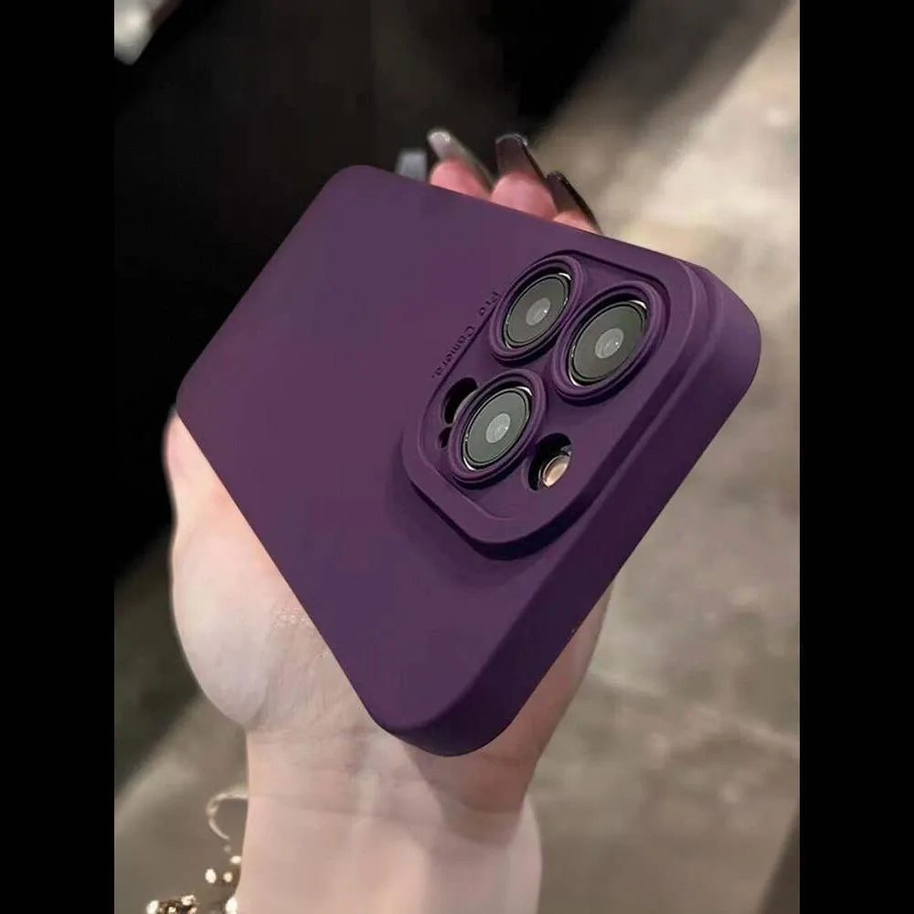 Dark purple liquid silicone phone case for iPhone 14 15 16 series with protective shell