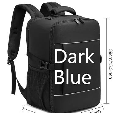 Black boarding bag travel computer backpack with sewing line detail and airpillow straps