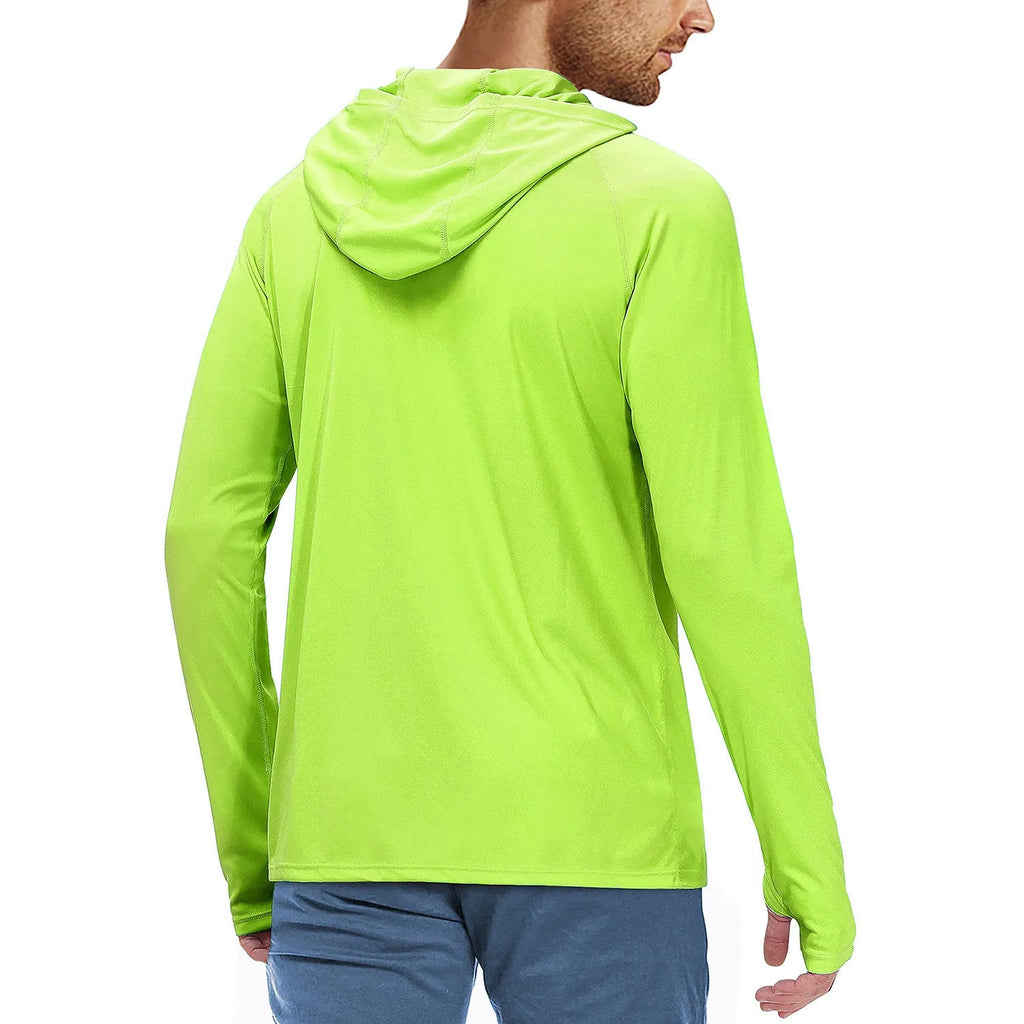UPF50 hooded slim fit sun protection suit in solid colour for outdoor fishing and hiking