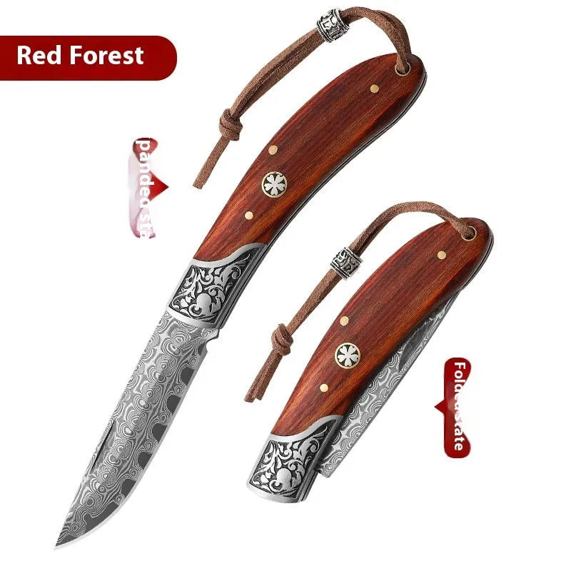 Traditional Chinese folding pocket knife with VG10 steel blade in blue or red
