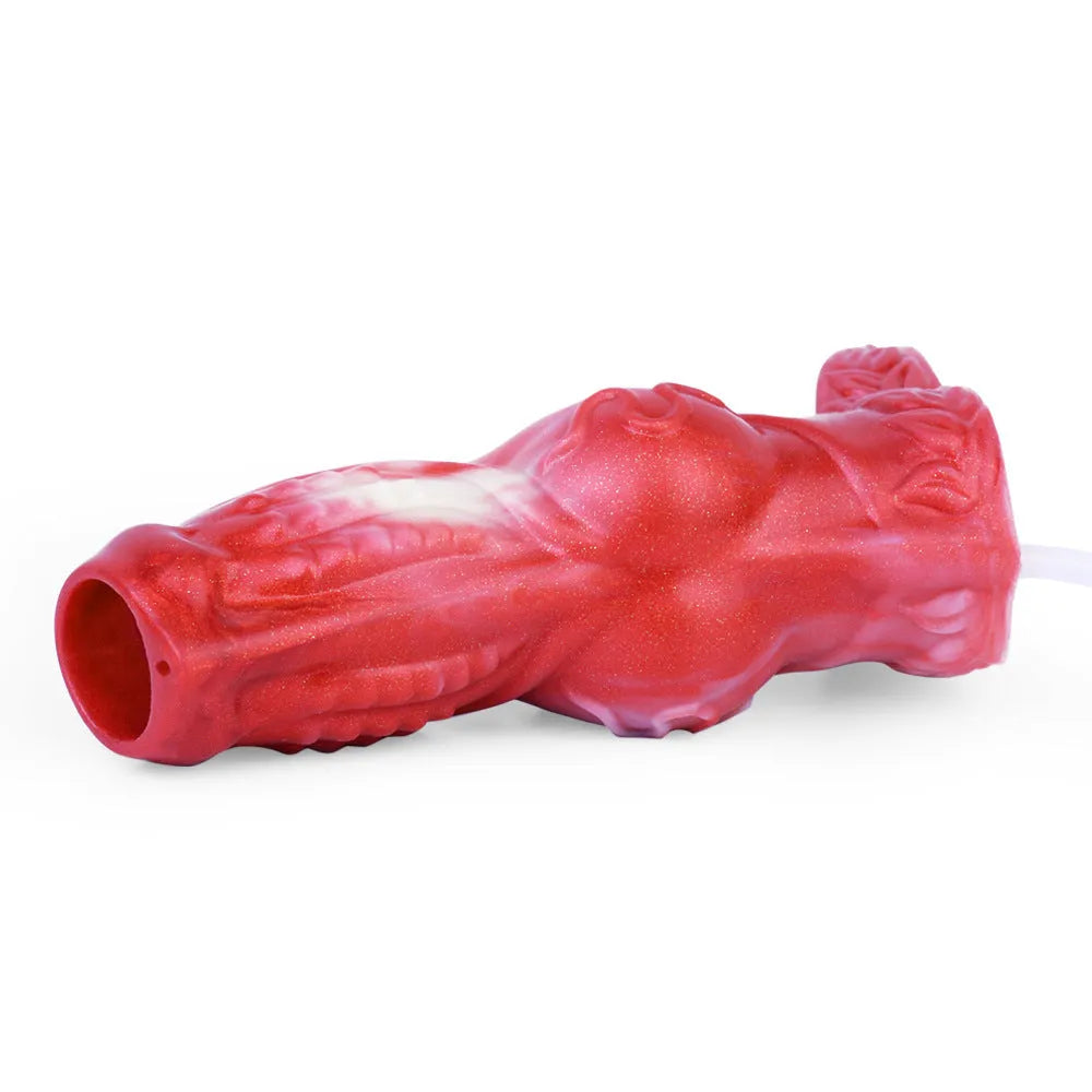 Silicone water spray exotic condom toy with manual control and accessories in two size options