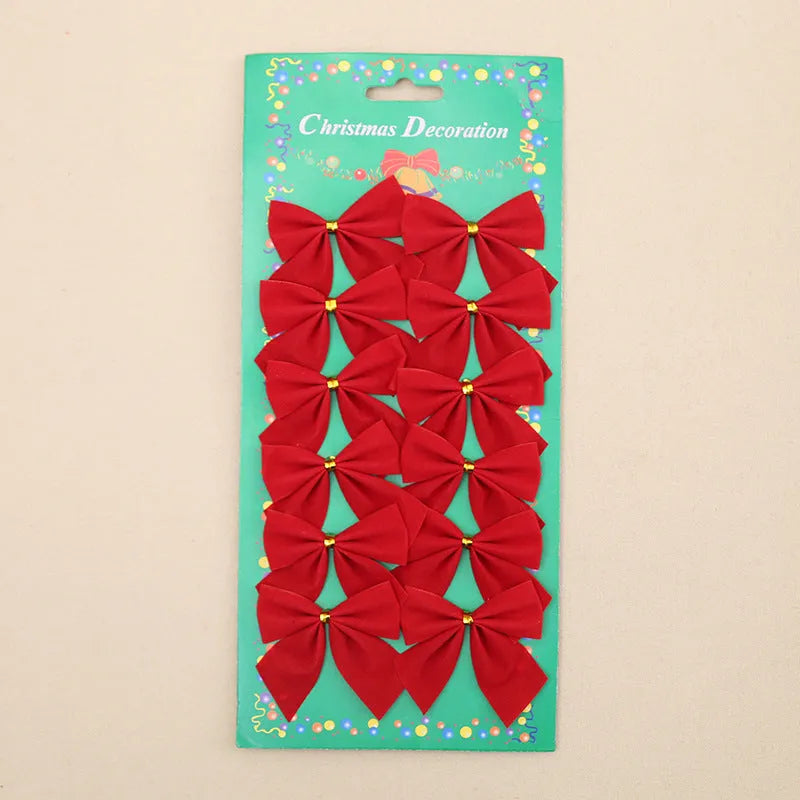 5 cm polyester Christmas tree bow ornament in traditional red gold silver colours