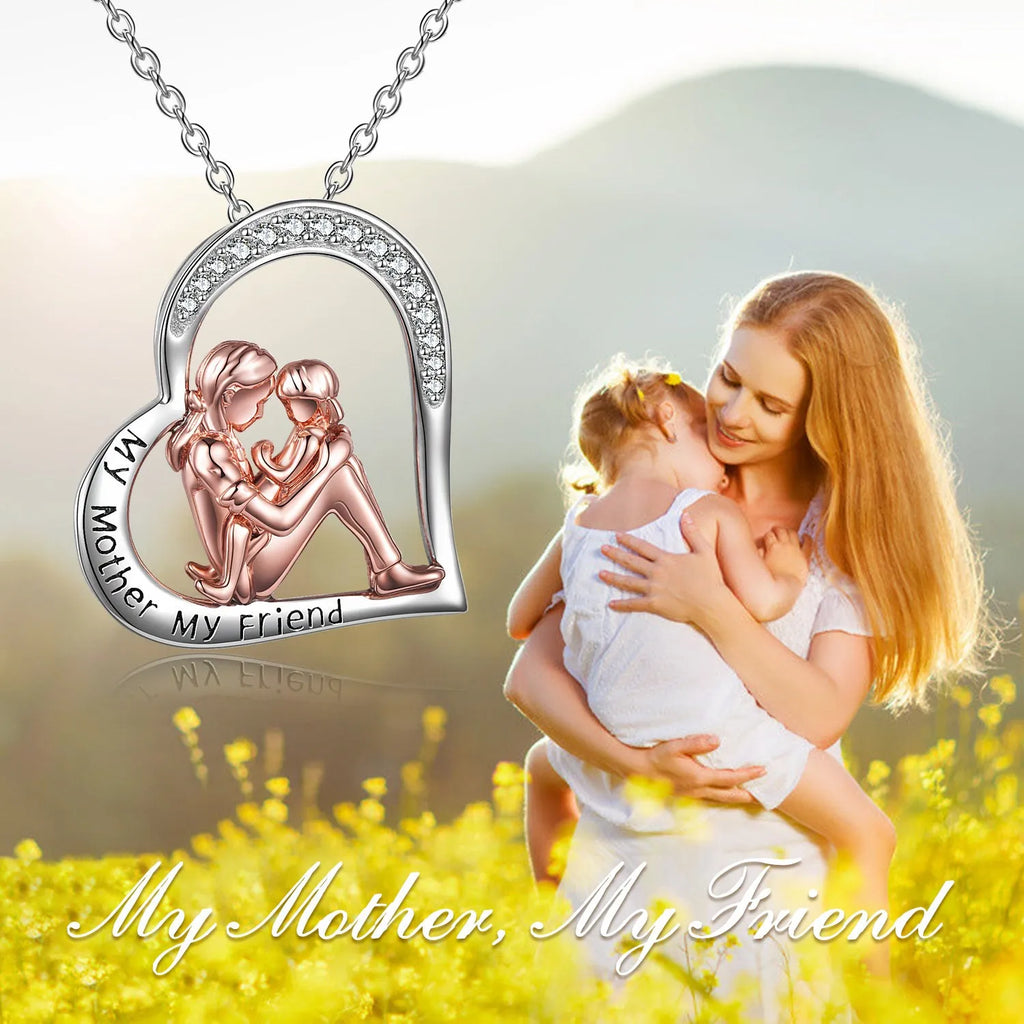 925 sterling silver heart pendant necklace engraved with My Mother My Friend