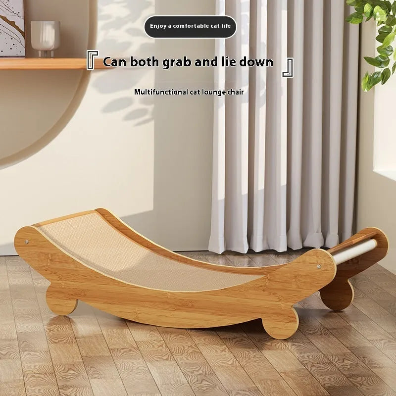 A U-shaped sisal cat scratch board lounge chair bed for cats in a pastoral style.