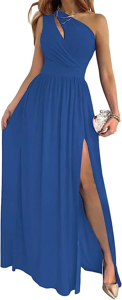 One shoulder high split cutout maxi dress for women in soft fabric