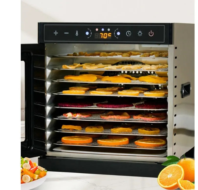 Stainless steel fruit dehydrator with transparent skylight lid and multiple drying trays