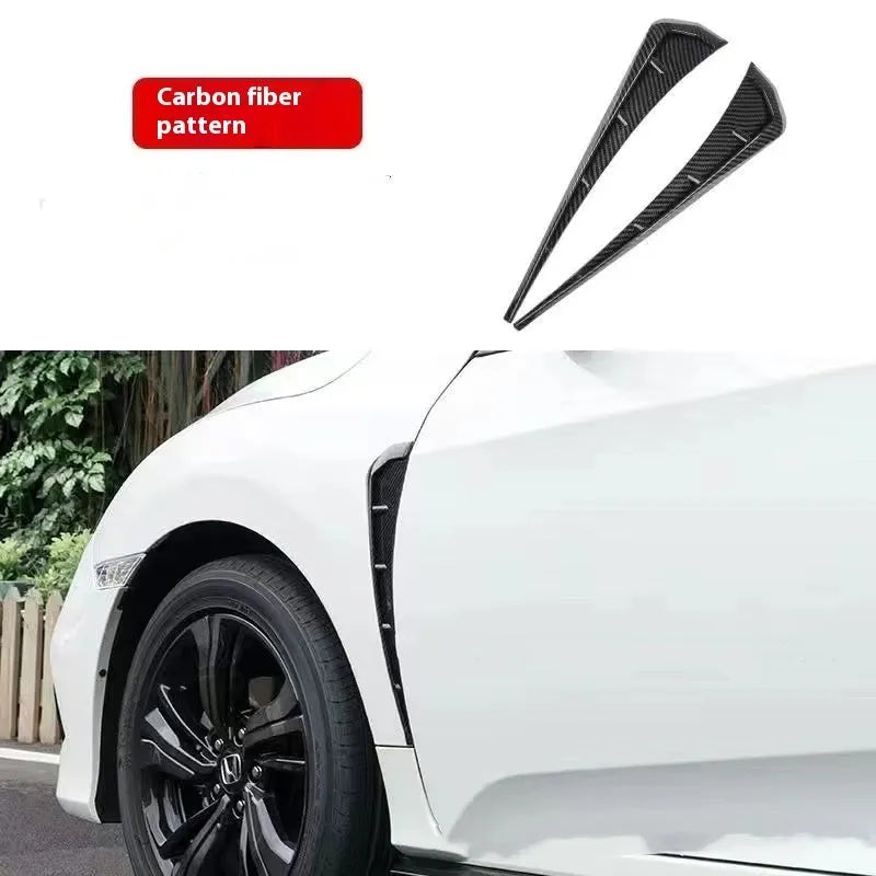 Car modification left and right fender blade side wing pair in black pack and carbon fibre rubber material
