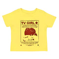 TV Girl Y2K aesthetic baby tee in yellow cotton, front view, sizes S M L