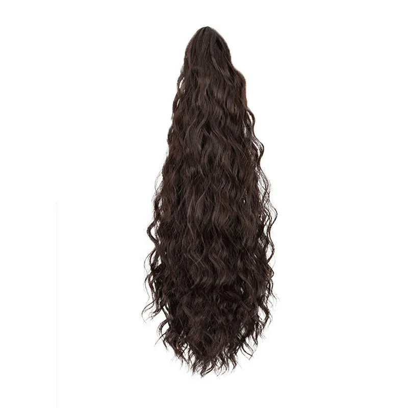 Corn curler wig with water ripple grip ponytail in synthetic high temperature fibre, shown in colour 1B.