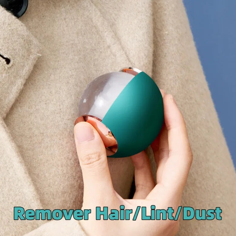 Green gold reusable gel lint roller ball for removing pet hair and lint from fabrics.