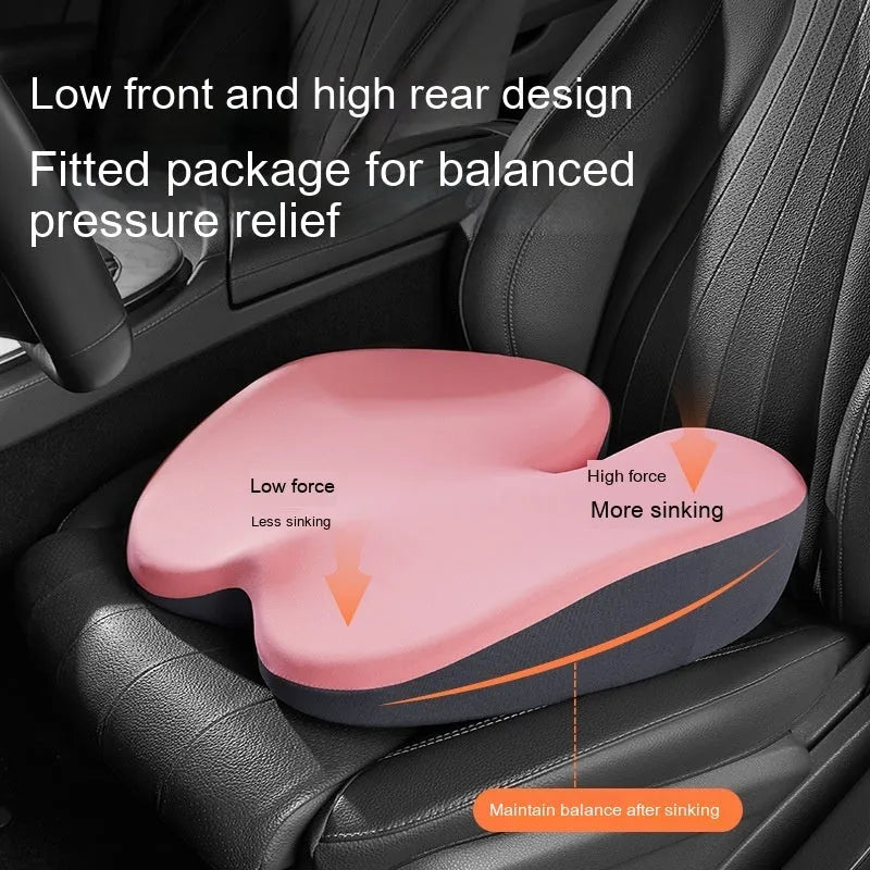 Car seat cushion and lumbar support pad set in a choice of five colours on a car seat.