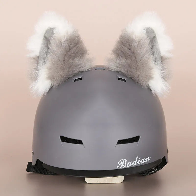 Plush fabric cartoon helmet hat decoration for ski helmets in multiple style variations