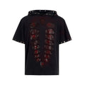 Black men's loose hooded t-shirt with short sleeves and sequin decoration
