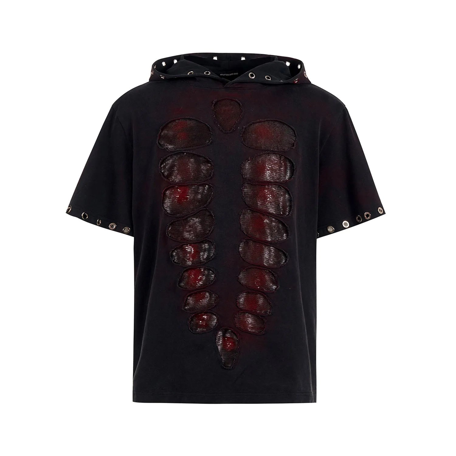 Black men's loose hooded t-shirt with short sleeves and sequin decoration