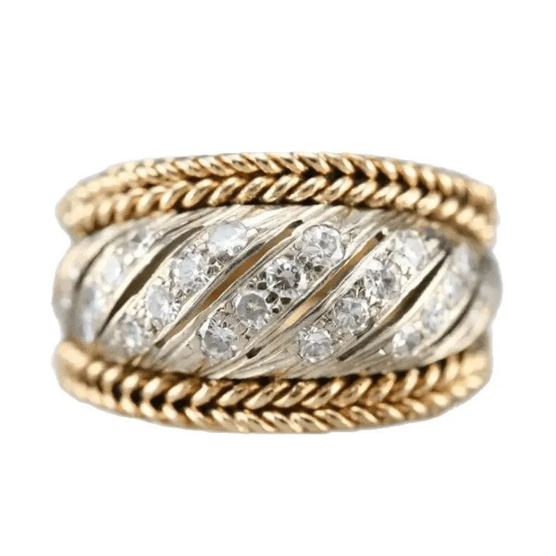 Gold electroplated line ring for women, metal zinc alloy, sizes 6 to 10