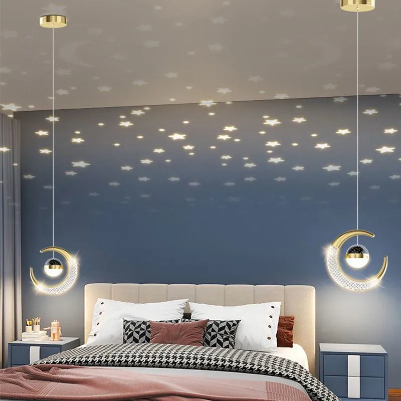 Adjustable pendant light in gold finish with three-color dimming for living room