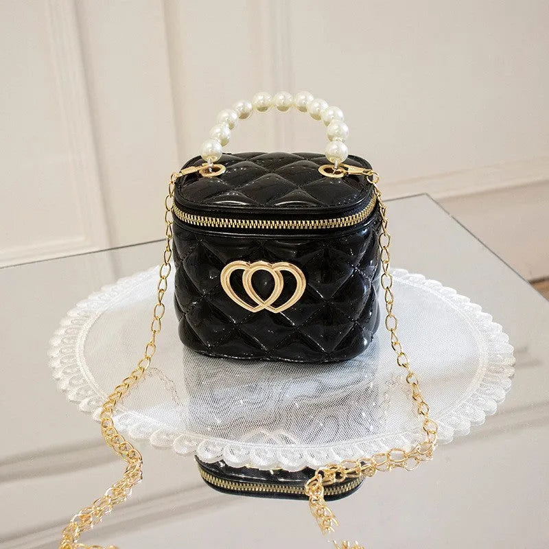 Transparent heart-pattern PVC bucket gel bag for cosmetics in apricot colour