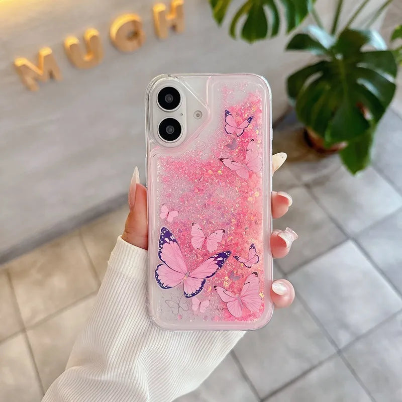 Luminous butterfly glitter TPU phone case for Apple iPhone showing purple colour