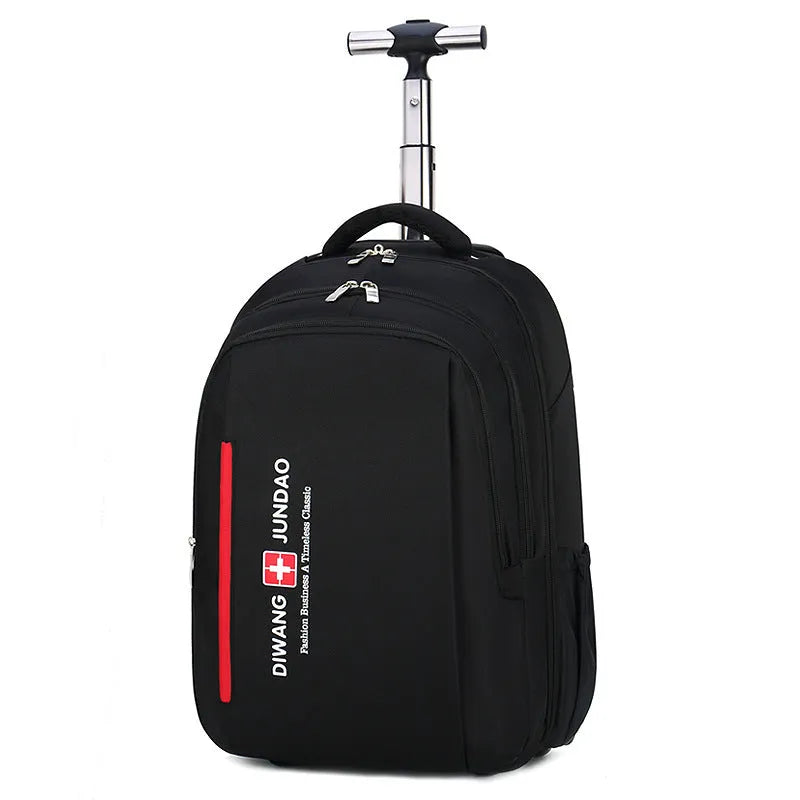 Black 18-inch nylon business backpack trolley bag with letter pattern lining and shoulder straps