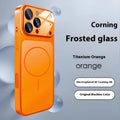 Frosted tempered glass magnetic iPhone case in titanium grey colour on iPhone 15 Pro